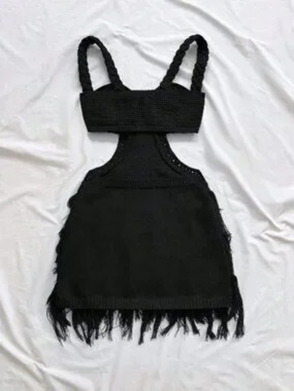 ZARA Black Boho Women's Fitted Spaghetti Strap Braided Mini Dress